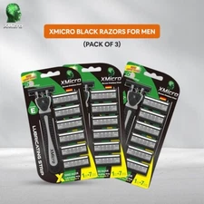 XMicro Black Razors German Stainless Steel For Men Vita E,Aloe (3 Pack) 21Pieces
