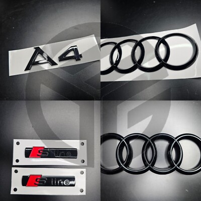 Audi A4 2020+ glänzend schwarz Abzeichen GRILL/STIEFEL/KOTFLÜGEL SET 2 X S-Line