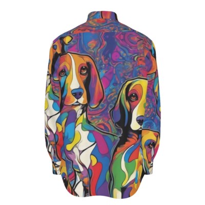 Hippie Beagle Dog Cotton Mens Dress Shirt Big Sizes Rave Trippy Pop Dad Gift