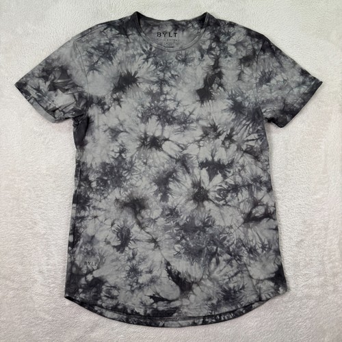 BYLT Basics T-Shirt Mens Medium Gray Black Cloud Dye Cotton Crew Neck Pullover