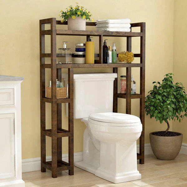 Solid Wood Over The Toilet Storage Freestanding Piece Features Six