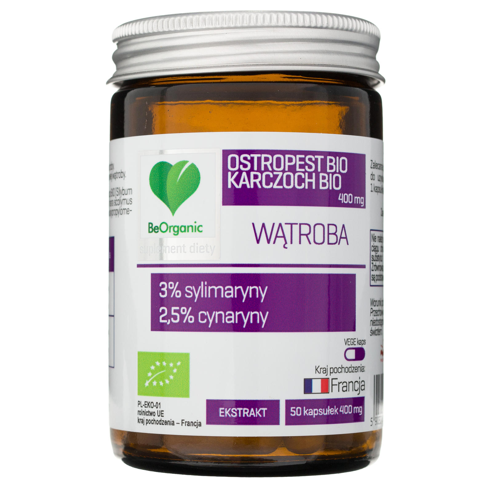 BeOrganic Cardo BIO 3% + Carciofo BIO 2,5% 400 mg, 50 capsule