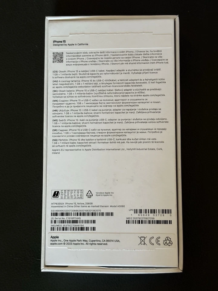 Scatola Box iPhone 15 256gb Giallo - Immagine 2 di 4