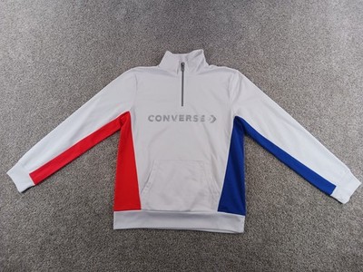 Converse Boys Large 12-13 YRS Sweater White Red Blue 1/4 Zip Polyester
