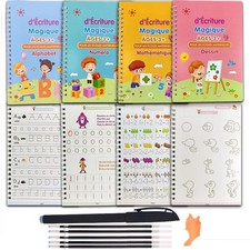 Magic Grooved Practice Copybook, 4 Reusable Grooved Hand Writing Books for Kids