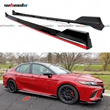 For 2018-2024 Toyota Camry SE XSE Side Skirts Extension Gloss Black W/ Red Line