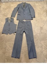 Men's VTG 70s Blue 3 PC Leisure Suit 1970s Disco Polyester Union USA Made READ