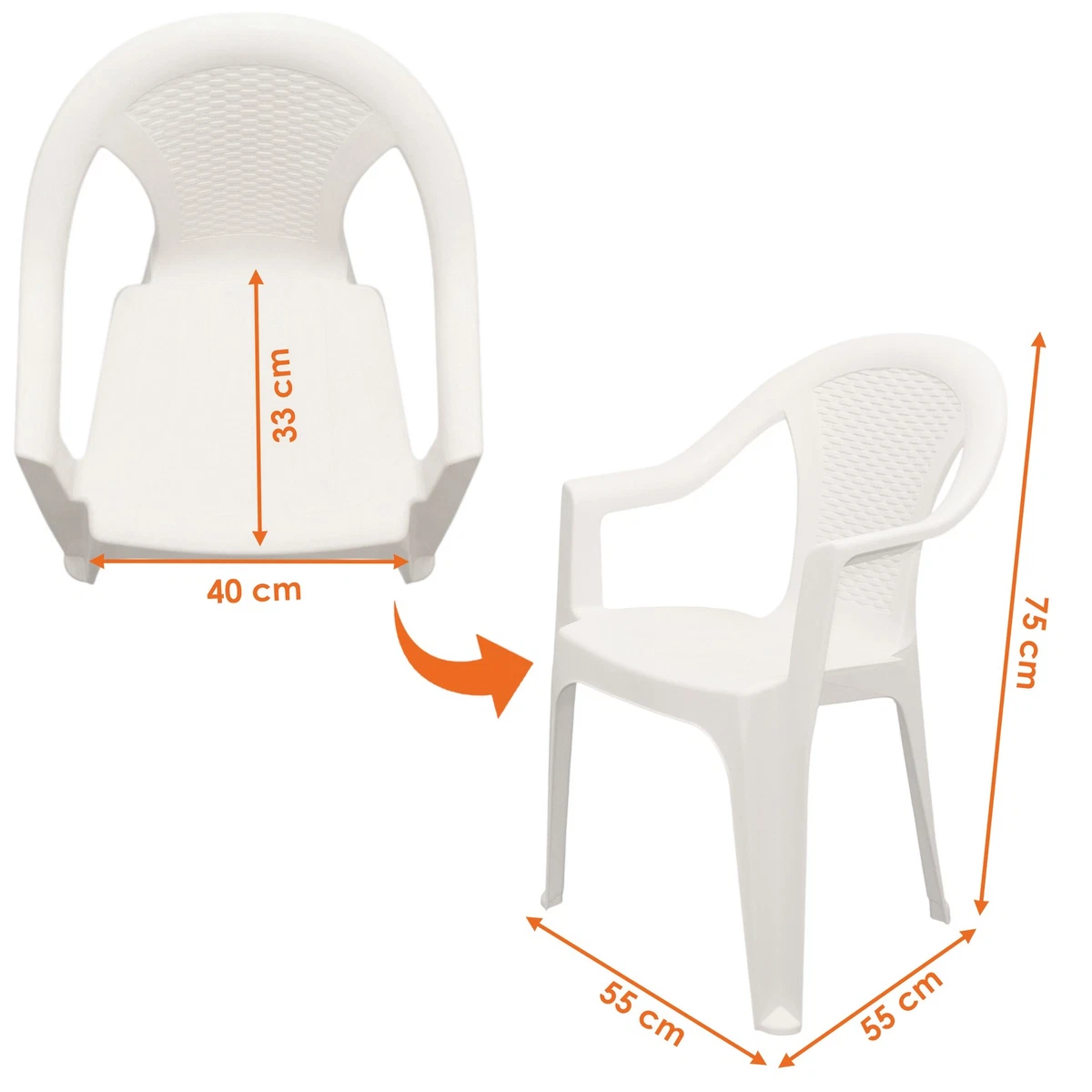 Silla de jardín blanca - aspecto de ratán - silla apilable de plástico de jardín monobloque