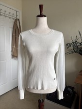 DKNY Women  s Light Sweater with Sheer Sleeves In Cream/White Size S/M