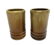 VINTAGE PAIR OF REMUED ART DECO AUSTRALIAN POTTERY CERAMIC BROWN GLAZE BUD VASES