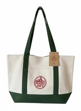  2 TRADER JOE'S LARGE CANVAS BAG HEAVY COTTON REUSABLE TOTE BAG LARGE GREEN