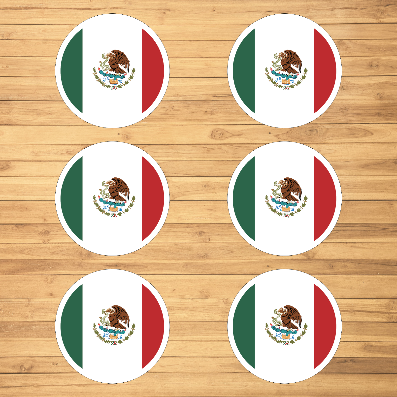 NEW - Set of 6 - Mexico Flag Circle Decals  Patriotic Party Vinyl Stickers Decor