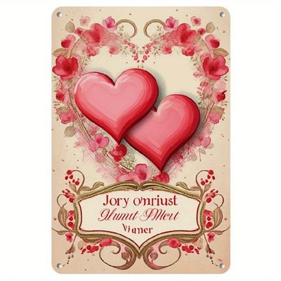 Double Red Hearts Floral Frame Romantic Quote Decorative Metal Sign Wall Art