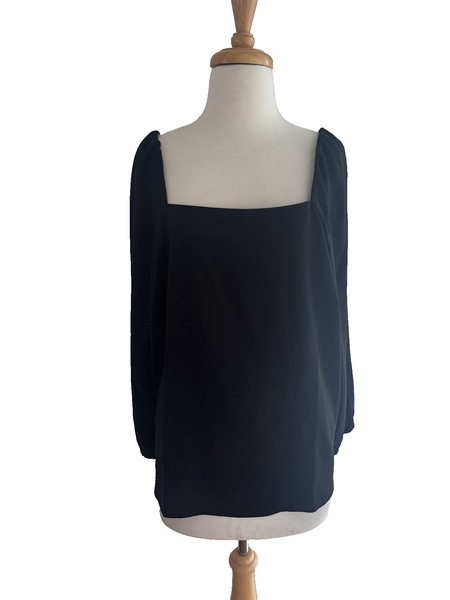 J CREW BLACK CREPE TOP BLOUSE - SIZE XL -SQUARE NECKLINE - LONG SLEEVES