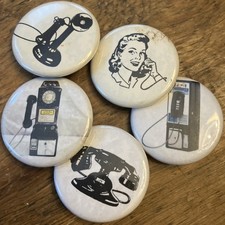 5 Vintage Telephone Pins Pay Phone 3 Slot Princess Candlestick, Bell AT&T New,