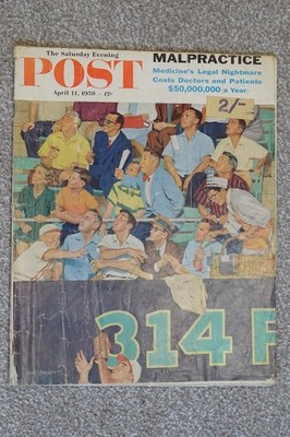 The Saturday Evening Post   April 11, 1959   Dick Sargent Baseball Crowd Cover