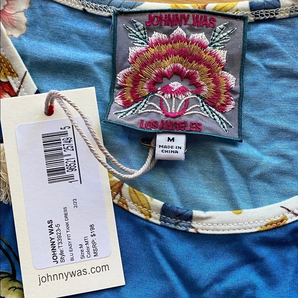 NUEVO Vestido sin mangas Johnny Was Sky azul ajuste fácil floral midi sin mangas talla mediana Foto 4 de 4