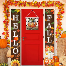 3Pcs Fall Welcome Door Banner Hello Fall Banners for Front Door Hanging Porch Si