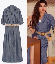 ZARA NEW WOMAN SS25 BELTED MIDI DRESS INDIGO | 2843/798 SIZE M