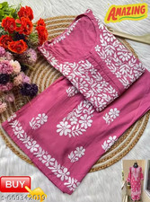 Plus Size Rayon Chikankari Kurti Palazzo Set Women's Indian Ethnic Outfit M-6 XL