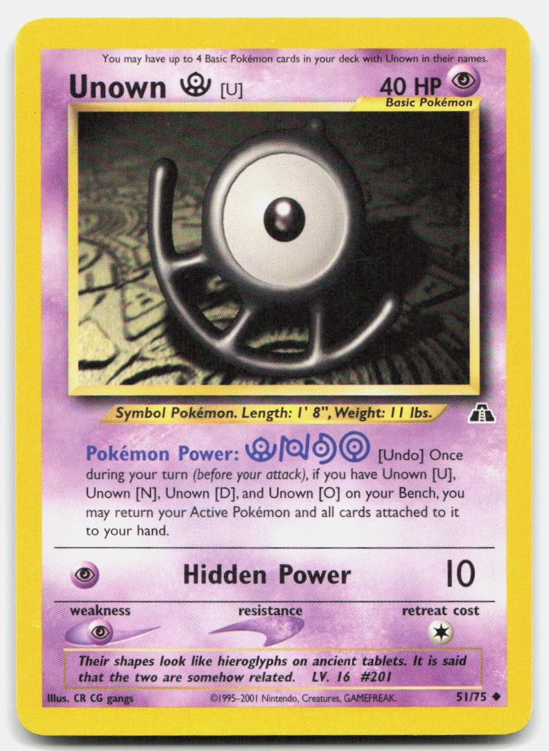 Neo Discovery Unown [U] 51/75 LP Pokemon Unlimited Uncommon Tcg Card