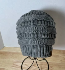 C.C Exclusives Cable Knit Gray Beanie Ponytail Hole Womens