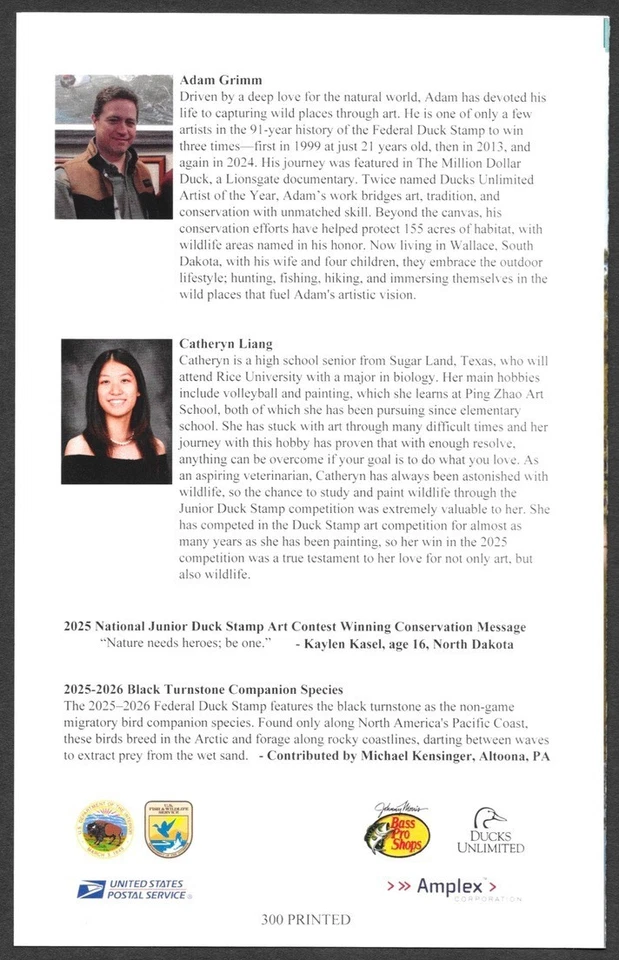 2025 US Federal Waterfowl Duck Stamp RW92 & JDS33 First Day of Issue Program - Image 4 of 4