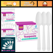 500 Heavyweight Disposable White Plastic Tea Spoons - Perfect for Parties Even