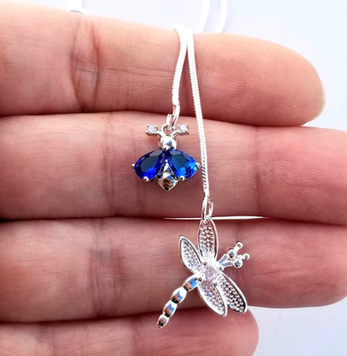 Sterling Silver Sapphire Lariat Necklace, Dragonfly & Bee September Birthstone