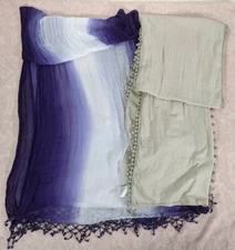 2-Women's Beige & Purple Fading to White - Both w/ Tassel Trim Sheer Scarfs