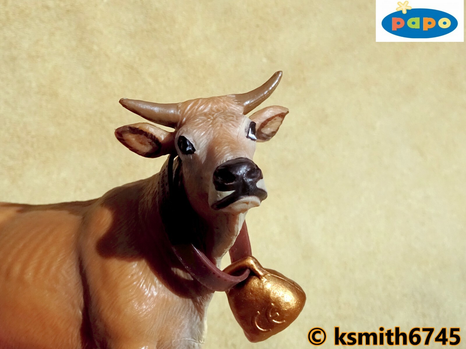 Papo Allgau Cow With Bell Solid Plastic Toy Farm Pet Brown Animal New Ebay