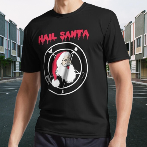 Hail Santa Funny Heavy Metal Logo Active T-Shirt Sizes S to 5XL