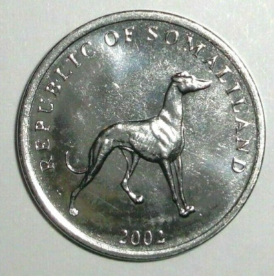 2002 Somaliland 20 shillings Coin Greyhound Dog Animal Wildlife K-9