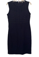 Tahari T Size 8 Navy Blue Sleeveless Ponte Knit Stretch Shift Sheath Dress EUC