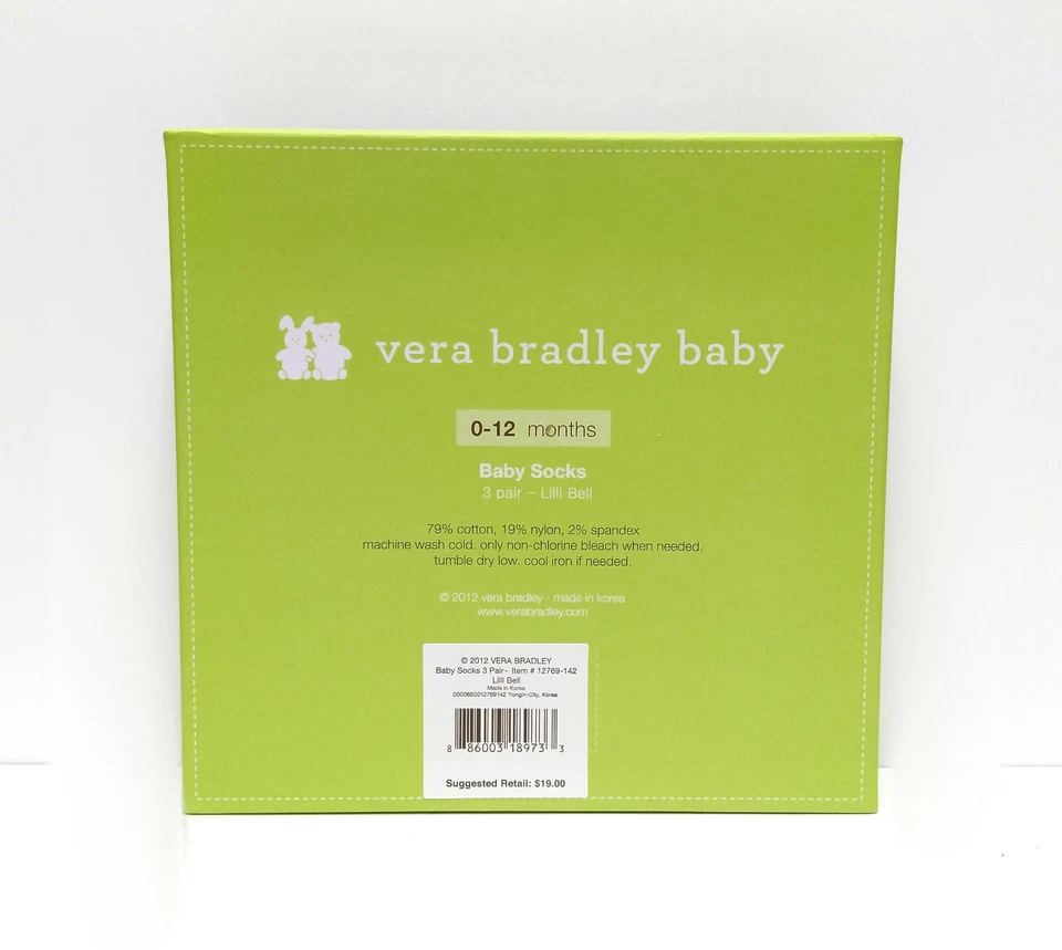 Juego de 3 pares de calcetines para bebé Vera Bradley LILLI BELL de 0-12 meses nuevos con etiquetas Foto 3 de 4