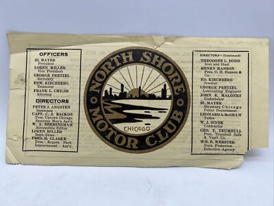 #ad 1923 NORTH SHORE MOTOR CLUB Officers and Directors FOURTEEN REASONS FOR JOINING $3.00