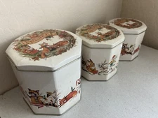 Vintage Winter Woodland Animals ~ Peace ~ Set of 3 Nesting Tin Canisters ~ Cute!