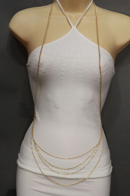 De Mujer Oro Cuerpo Metal Cadenas Collar Largo Joyería Arnés Multi Ondas Clásico De Mujer Oro Cuerpo Metal Cadenas Collar Largo Joyería Arnés Multi Ondas Clásico