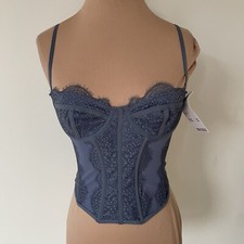 Urban Outfitters Out From Under Slate Gray Blue Modern Love Lace Corset NWT Sz S