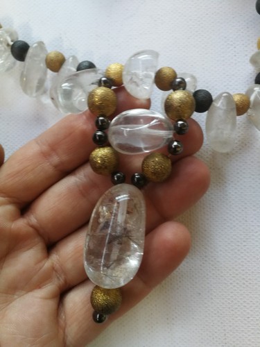 luxury jewelry necklace pendant vintage stone pearl drop collar crystal rock bib - Picture 7 of 24