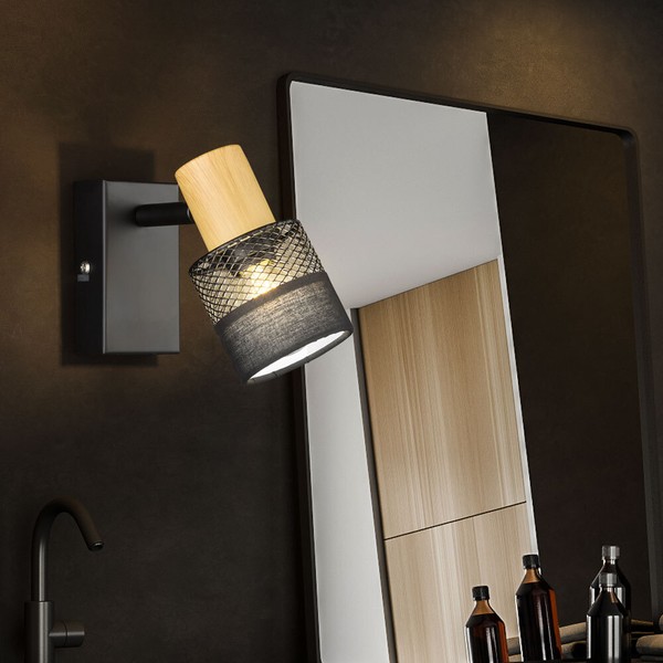Wandlampe Spotleuchte Wandleuchte Esszimmerlampe Stoff Holz Beweglich H 17 Cm-image