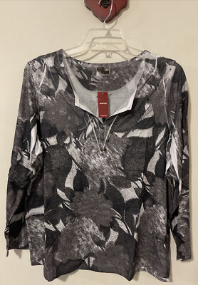 Avenue Women s Size 18/20 Black Floral Vneck Polyester Blouse NWT! M924