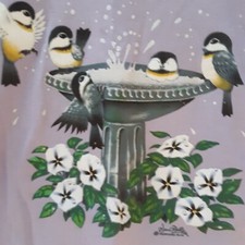 Vintage Morning Sun, Lavender, Chickadees, raised design, L, New, with tags