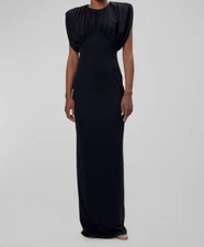 Ronny Kobo Women's Black Padded-Shoulder Maxi Jersey Gown Dress Size S