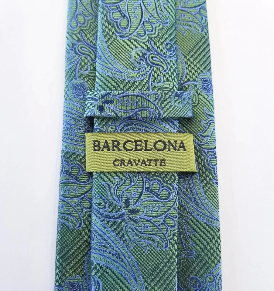 Corbata para hombre Barcelona Cravatte verde y azul cachemira 3 1/4" x 60" Foto 4 de 4