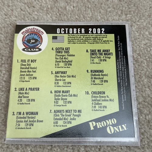 PROMO ONLY MAINSTREAM CLUB Oct. 2002 DJ PROMO CD Janet Jackson Taylor Dayne - Picture 4 of 4