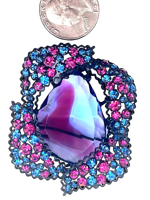 Exquisite MARVELLA Dimensional Bi-Colored Glass Stone & Rhinestone Brooch