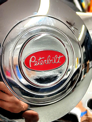 Peterbilt Steering Wheel horn button Metal Emblem 3m red / chrome  1.5 inches