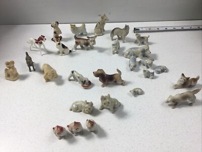 Vintage Dog Figurine Mix Lot Japan Bone China Glass Shadow Box Collection Boxer