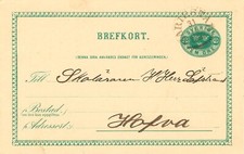 SCHWEDEN 1893, "MARIESTAD" K1 glasklar a. 5 (FEM) Öre grün GA-Postkarte, Kab.